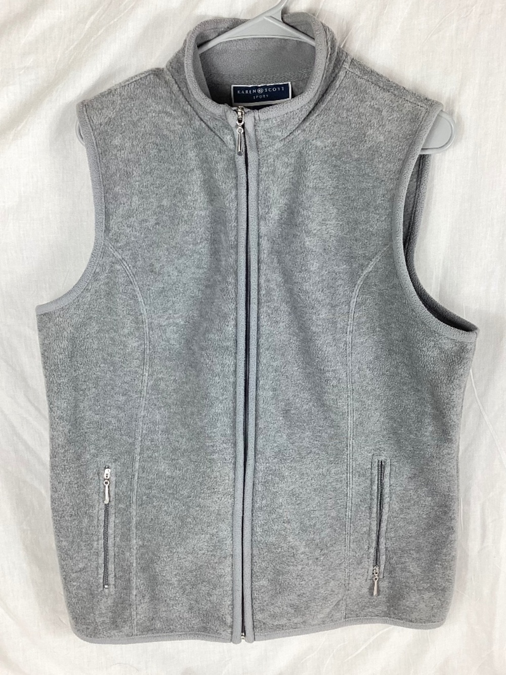 Karen Scott Sport Womens Fleece Vest Jacket Size L Large Gray Zip Front